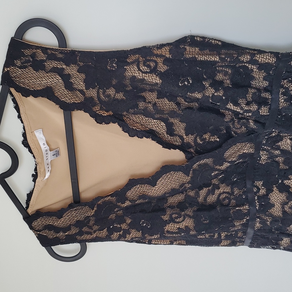 Max Studio-  Black Lace dress with Nude lining- Size Small